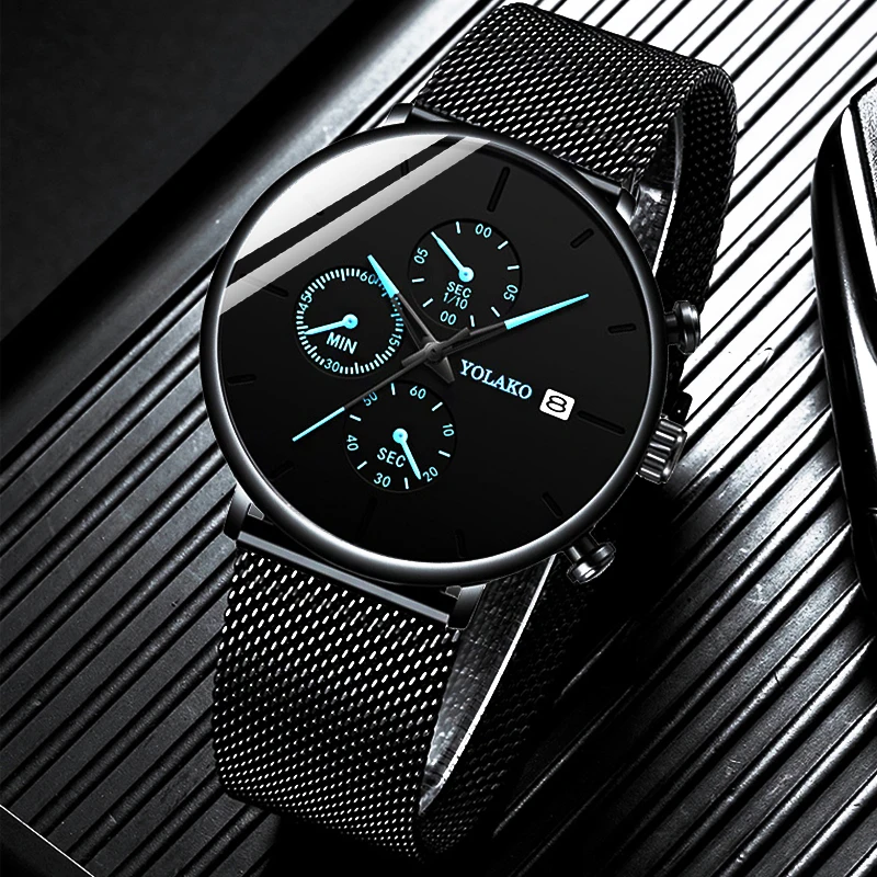 

reloj hombre Mens Fashion Watches Stainless Steel Mesh Belt Calendar Quartz Watch for Man Business Casual Clock montre homme