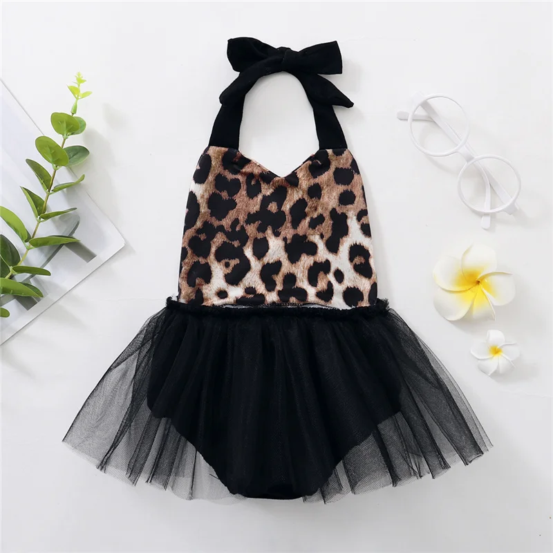 

2021 Baby Girls Casual Romper, Black Leopard Printed Pattern Sleeveless V-neck for summer dairy wears