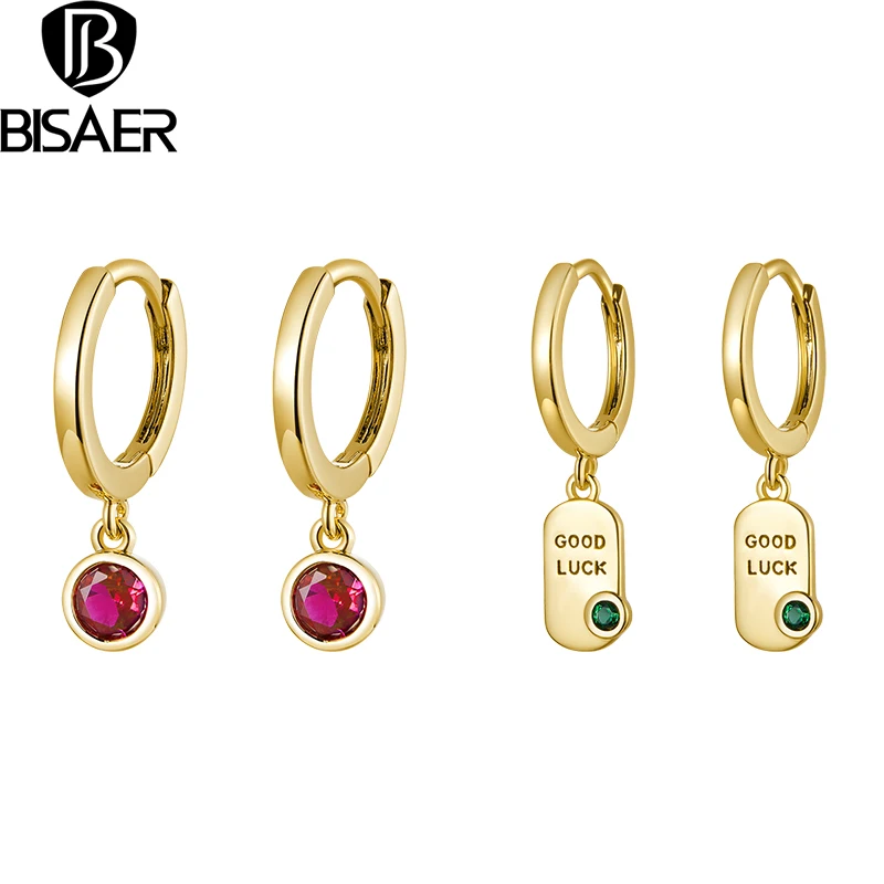 

BISAER Vintage Exquisite Copper Ear Buckles Good Luck Pendant Earrings 2021 Trend Fashion Korean Wild Simple Jewelry Gift
