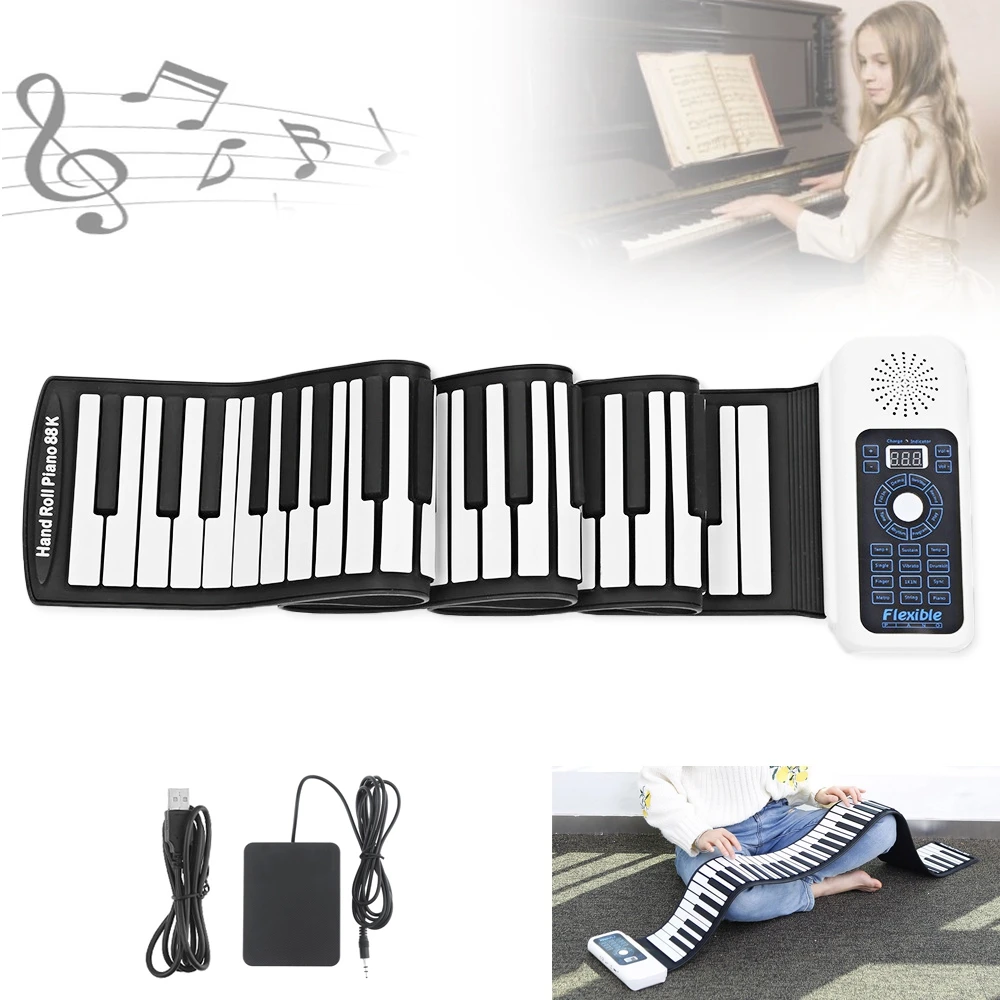 88 клавиш USB MIDI Roll Up пианино электронная портативная силиконовая Гибкая