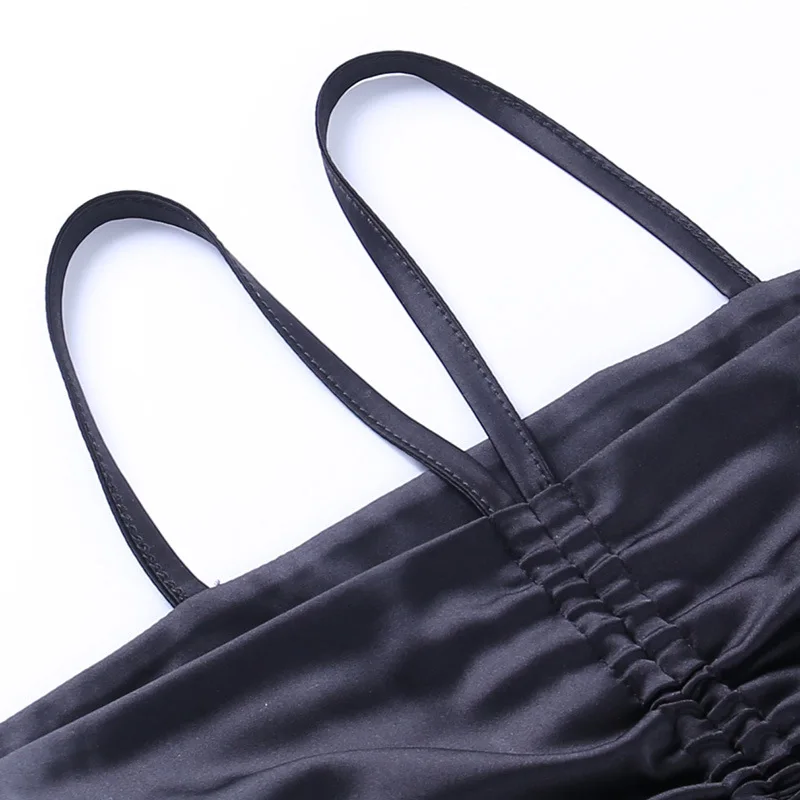 

2020 European American Autumn New Simple Lace Party Nightclub Bungee Personality Sling Shoulder Black Long-Sleeved Top Women