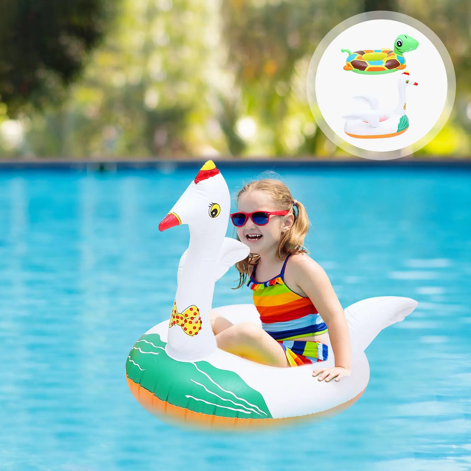 

2pcs Animal Design Swim Ring Chic Cozy Inflatable Ring Mat Inflatable Ring Pad for Kids Children