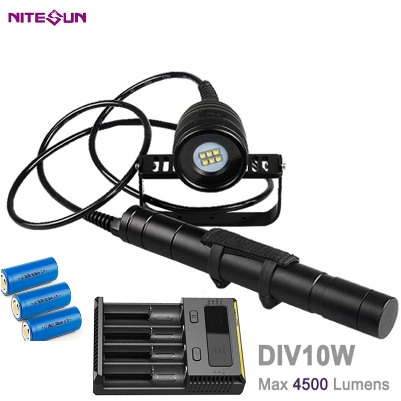 NITESUN DIV10W Diving Spotlight 6* CREE XM-L2 6500K max 4500LM underwater 150 meter Scuba Canister Dive Light battery charger | Освещение