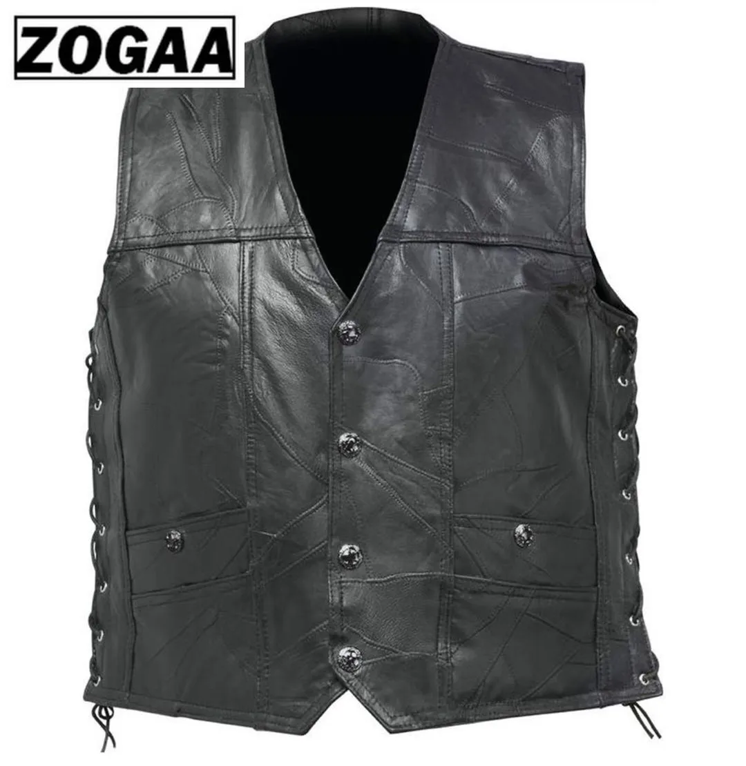 Мужской жилет черная куртка байкера из натуральной кожи мотоциклетная рок без