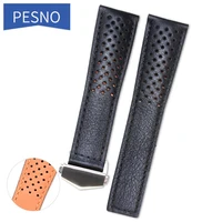 pesno genuine leather belt calf skin leather watch band black men watch accessories suitable for tag heuer monaco