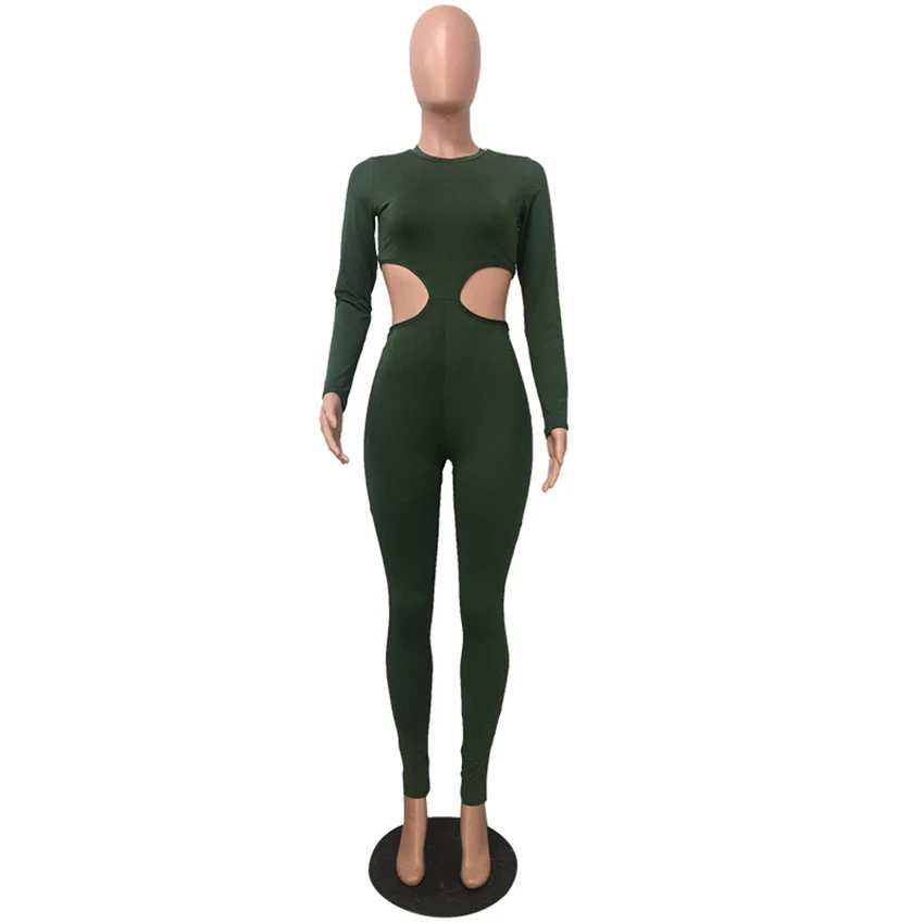 

Long Sleeve Long Pants Women Casual skinny Jumpsuits 2020 ins Fashion Sexy Bodycon Jumpsuit Black red Solid Rompers beachwear