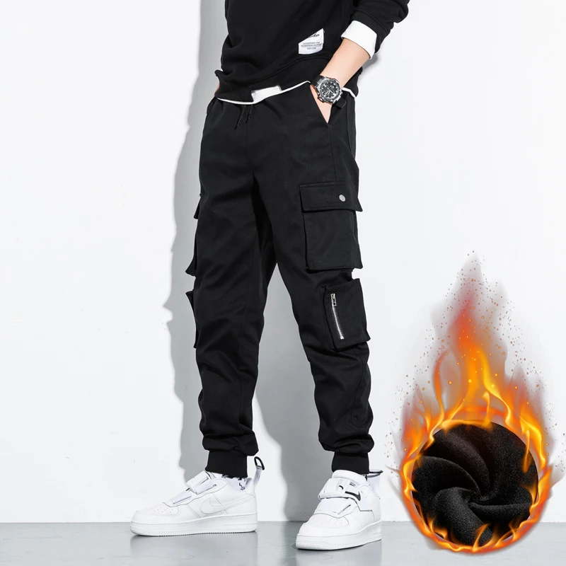 

Новинка 2021, модная уличная одежда, джинсовые джоггеры, теплые брюки, мужские Зимние флисовые плотные теплые джинсовые брюки, мужские флисов...