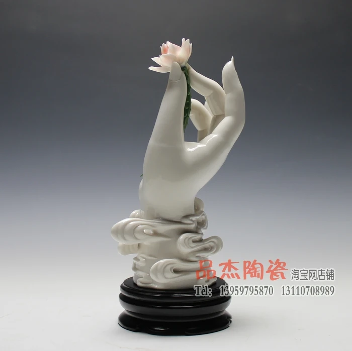 Белая керамическая статуе рука Будды лотоса Статуэтка Домашний декор ремесел