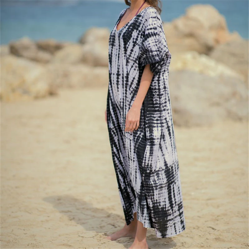 2021 с несимметричными полосками свободное летнее пляжное платье размера плюс