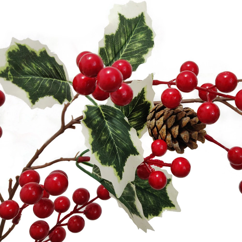 

Artificial Red Berry Flowers Garland Christmas Vine Leaves Fruit Plant Wall Hanging Leaf Branches Bouquet For Wedding Xmas Decor