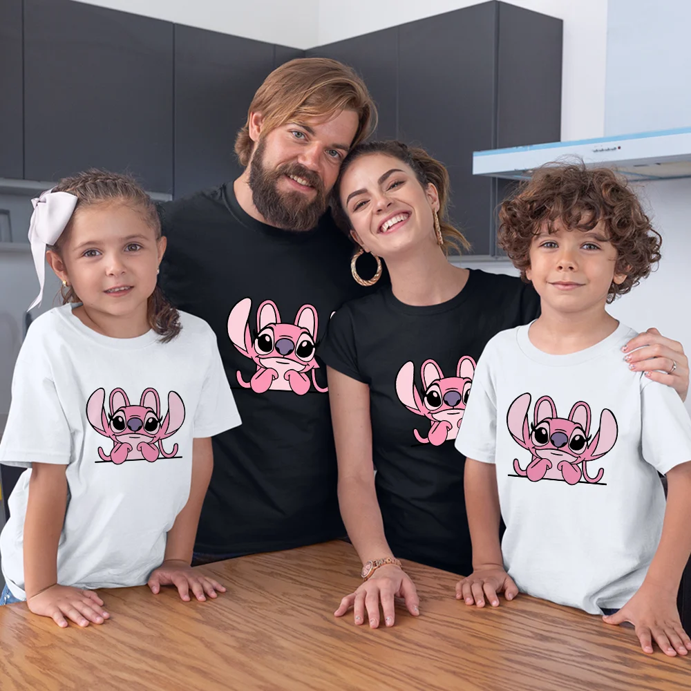 

Lilo & Stitch Family Look Summer New Products Fashion O-Neck Harajuku Disney Adult Unisex Black White T-Shirts Cartoon Printing