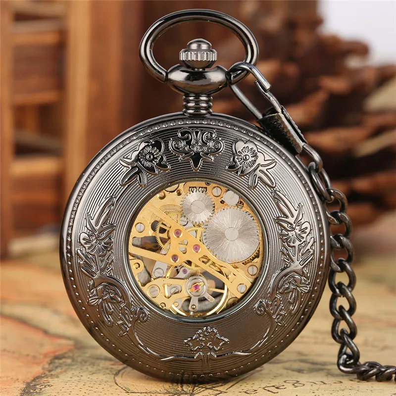 Retro Hollow Cranes Men Women Hand-winding Mechanical Pocket Watch Skeleton Clock Roman Numbers Watches Pendant Chain Reloj Gift