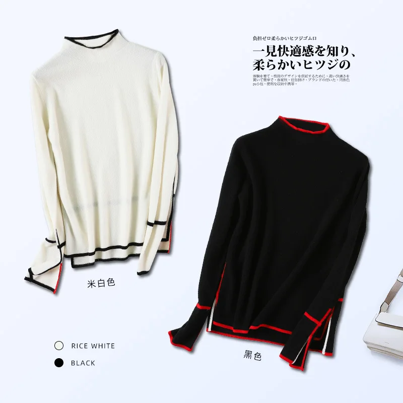 Женский свитер с воротником средней длины трикотажный джемпер из 100% мериносовой