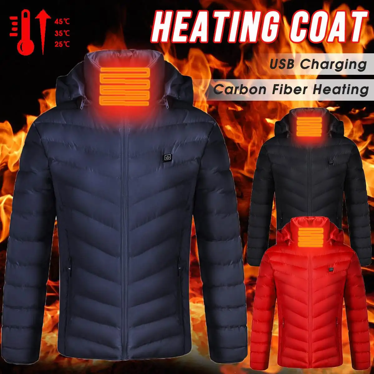 S-4XL Men Women USB Heated Jacket Down Waterproof Electric Heating Hooded Jacket Winter Thermal Clothing for Outdoor Sports Ski