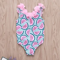 baby girls ruffles swimsuit kids one piece swimwear watermelon print bathing suit flower decorated backless cute bathers a50