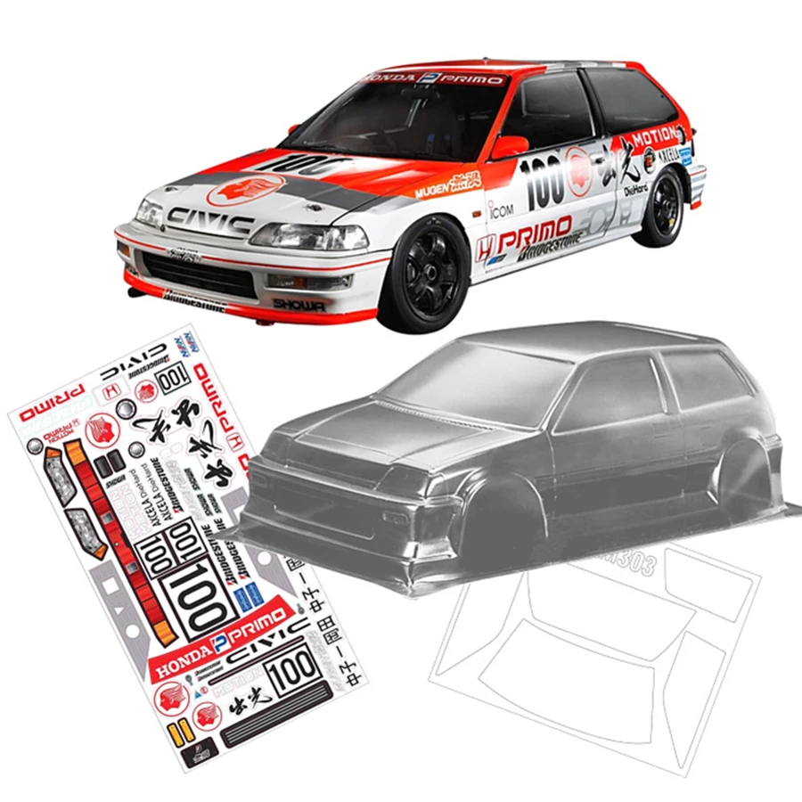 Team C Honda Civic 3 III PC Прозрачный M Корпус Корпуса с наклейкой для 1/10 Rc Дрифт автомобиль