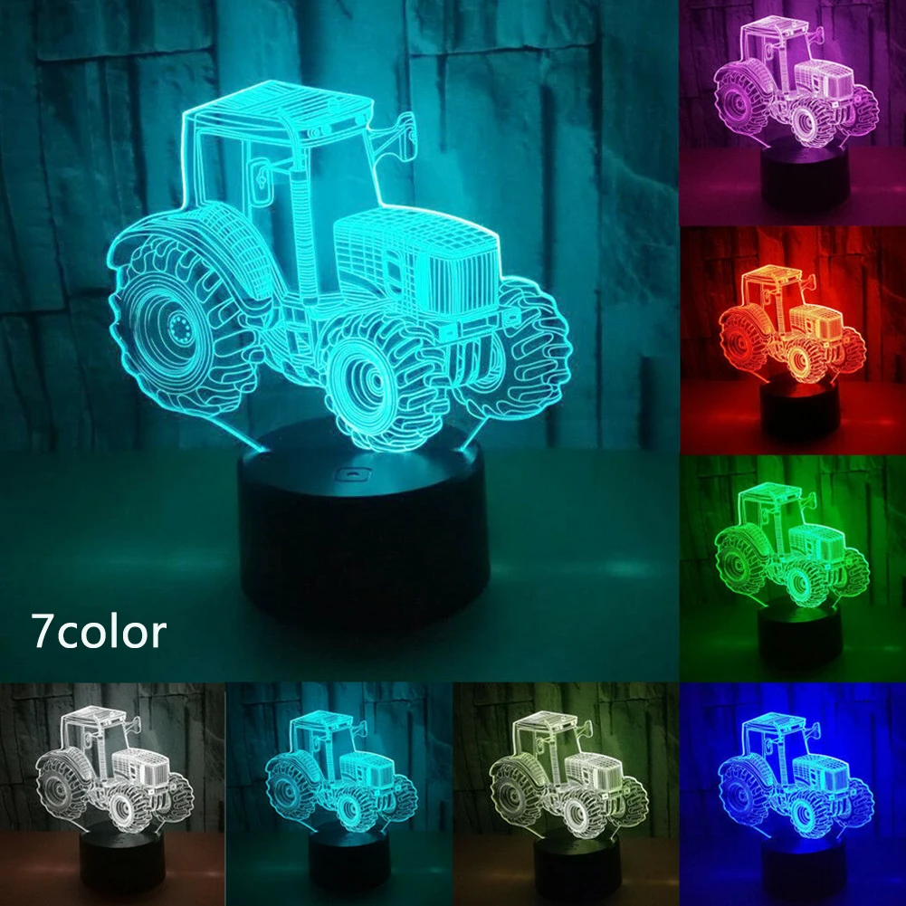 

Kids Home Night Light Touch Control Led Tractor Shape 7 Colors Funny Atmosphere Lamp Decorative 3D Illusion Party Bedroom Gifts