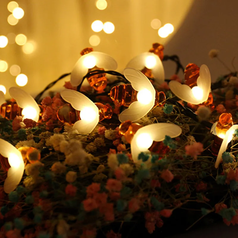 Bee String Lights 20 Led Outdoor Solar Power LEDs Strings Waterproof Garden Patio Fence Gazebo Summer Night Light Decorations | Лампы и