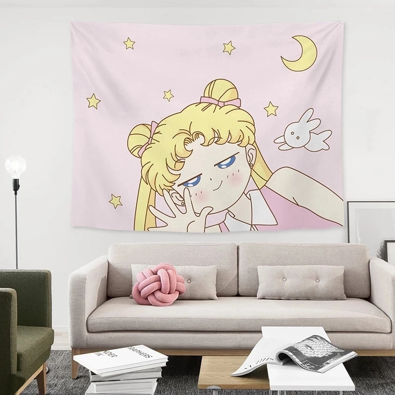 Гобелен на стену с розовой пантерой висячий гобелен Сейлор муной для девочек