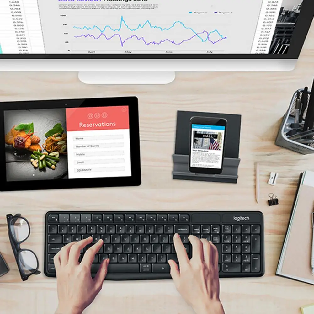 Bluetooth клавиатура Logitech K375S 104 клавиши 2 4 ГГц USB подставка для клавиатуры