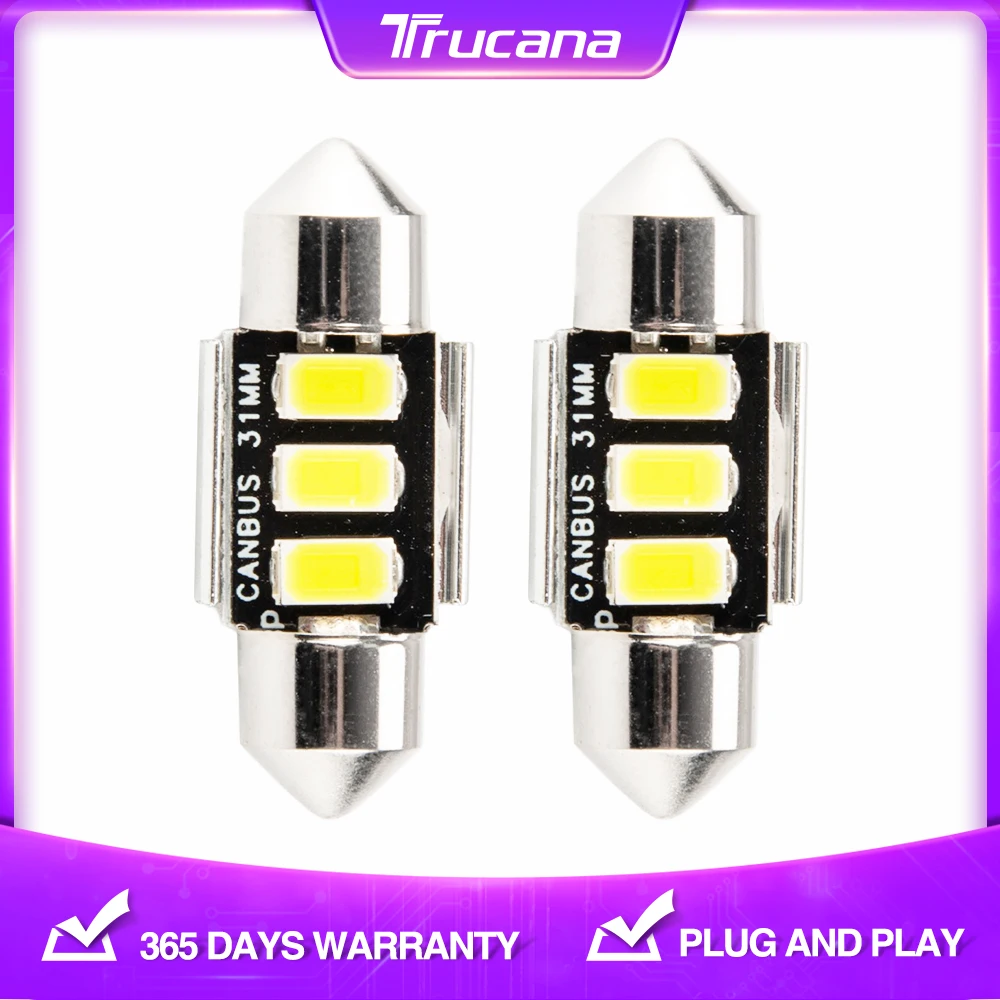 

Trucana 2Pcs 31MM Car Led Festoon Lamp 5730 SMD License Plate Lights Canbus Error Free Door Dome Bulbs White 12V DC