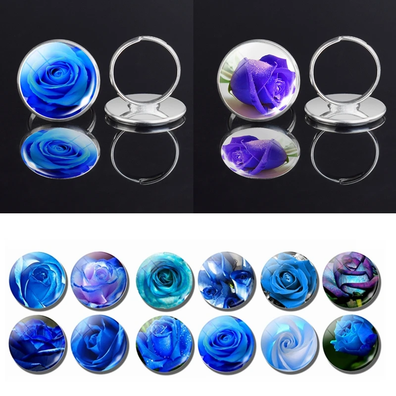 

Charm Blue Enchantress Ring Glass Cabochon Rose Adjustable Ring Men Women Engagement Ring Fashion Jewelry Anniversary Gift