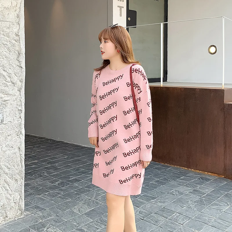 Вязаное женское платье большого размера длинная секция зима 2019 новинка большой