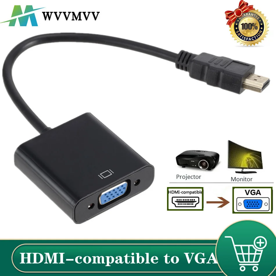 Адаптер WVVMVV HD 1080P HDMI совместимый к VGA Кабель преобразователь для Xbox PS4 ПК ноутбука