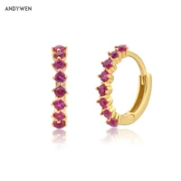 andywen 100 925 sterling silver rose red huggies pendiente luxury circle fashion zircon cz hoops piercing ohrringe jewelry