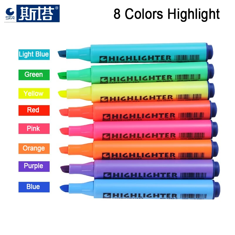 

STA 3240 8 colors Highlighters Fluorescent Pen Water-based Oblique nib triangle