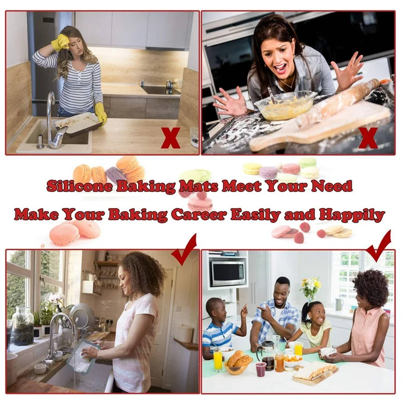 

Silicone Baking Mats Set of 7 Non-Stick Pastry Mat Reusable Professional Food Grade Oven Liner Sheets Mats Rolling Mats