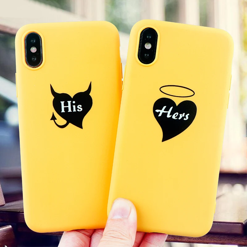Couple Phone Cases for iPhone 6s 7 8 11 Pro Plus X XS MAX XR Fitted Case angel and devil Soft Silicone Back Covers Accessories |