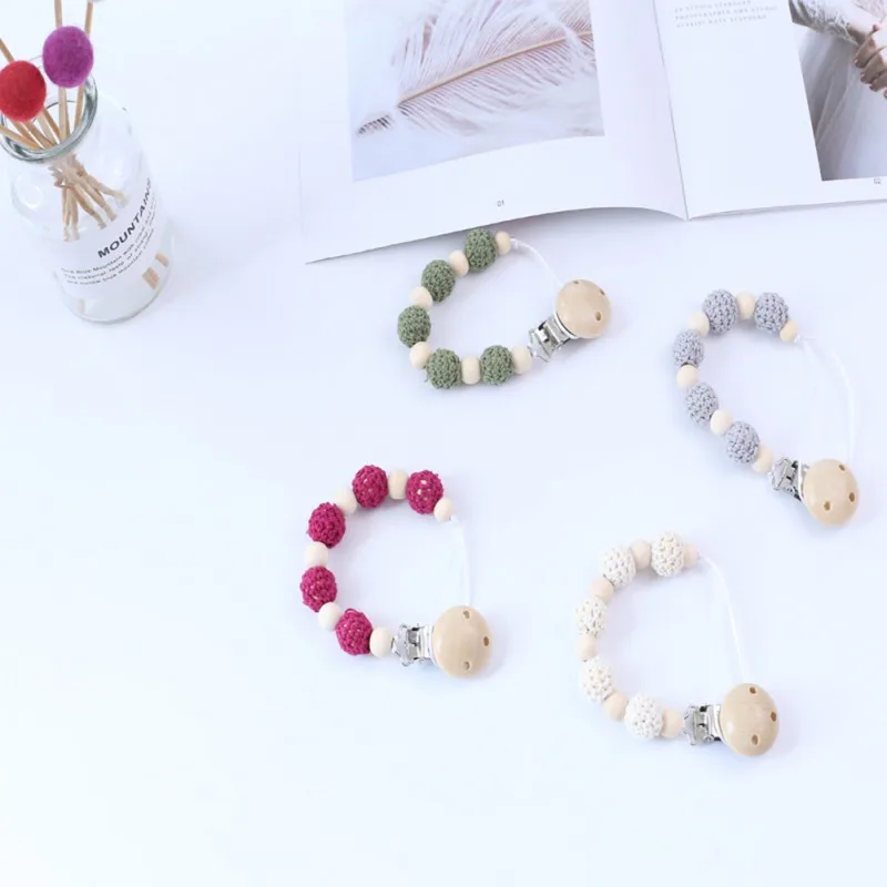 

Handmade Wooden Pacifier Clip Teether Wood Beads Appease The Choose To Prevent The Necklace Baby Infant Nipple Clip Multicolor