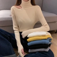 wwenn sexy off shoulder pullovers turtleneck autumn winter basic women sweaters slim fit tops knitted women high neck sweater