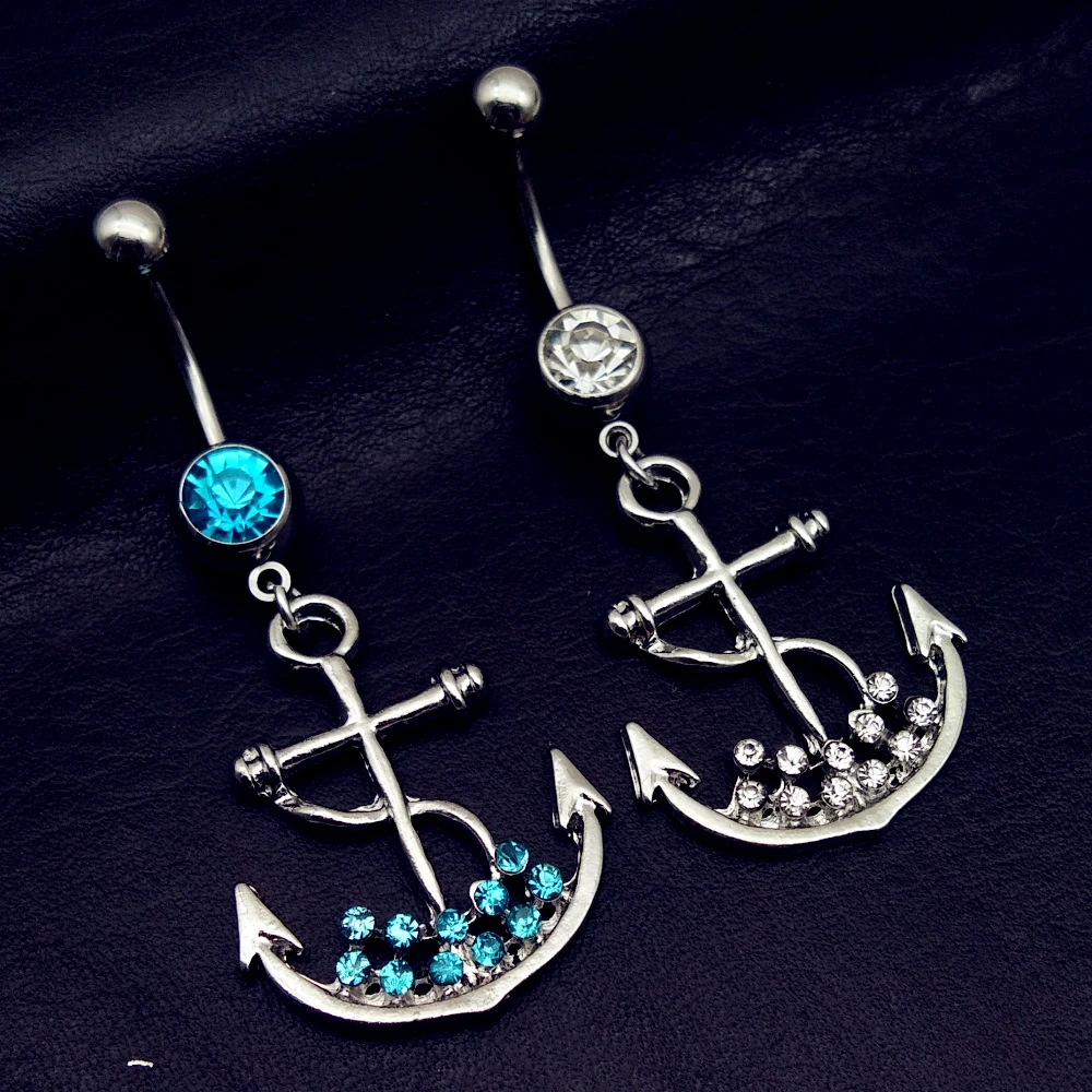 Высокое качество медицинской стали с украшением в виде кристаллов якорь со