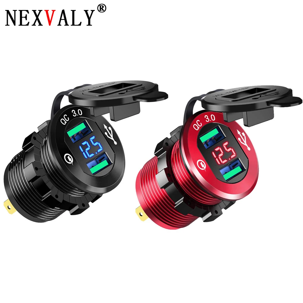 

NEXVALY USB Charger Quick Charge 3.0 12V 24V Aluminum Car USB Power Outlet with LED Voltmeter for Motorcycle Truck Marine Boat