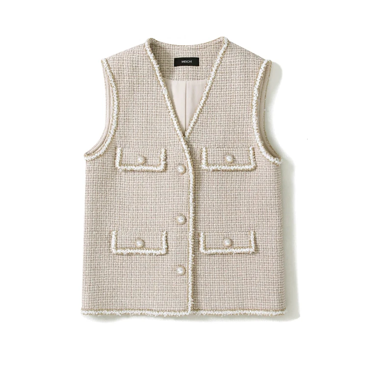 

New outside the spring and autumn period small wind vest female one luxury loose fitting joker wool tweed vest