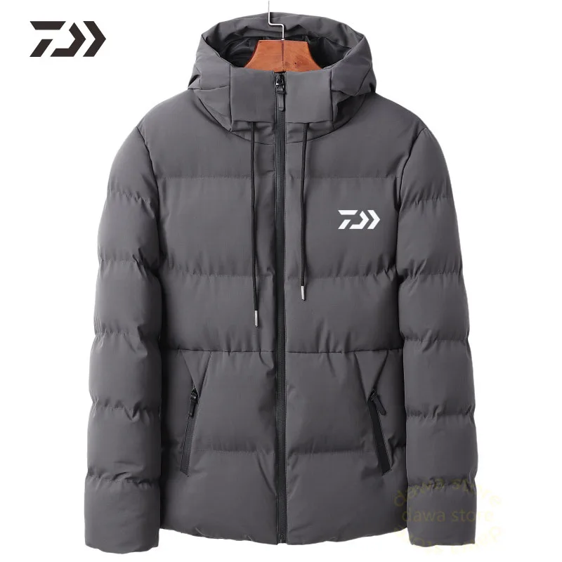 Daiwa/хлопковая одежда с капюшоном Однотонная Куртка для рыбалки Зимняя мужская
