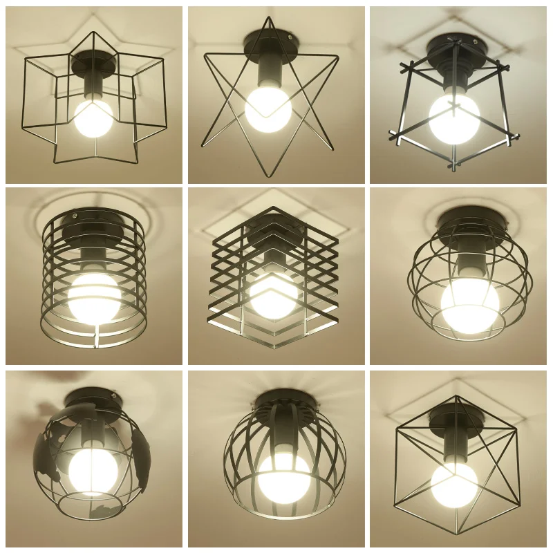 

Ретро потолочный светильник в скандинавском стиле, винтажный Железный потолочный светильник, декор для гостиной, бара, лофта, E27, домашнее о...