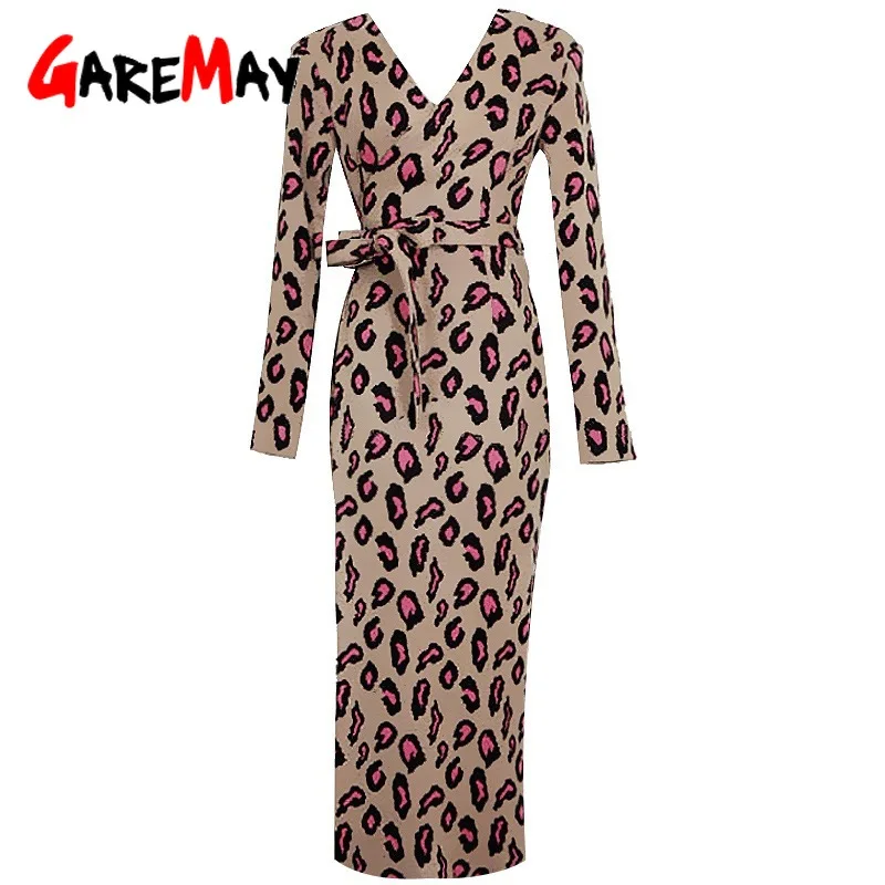 Женское облегающее платье с леопардовым принтом GareMay элегантное осенне зимнее