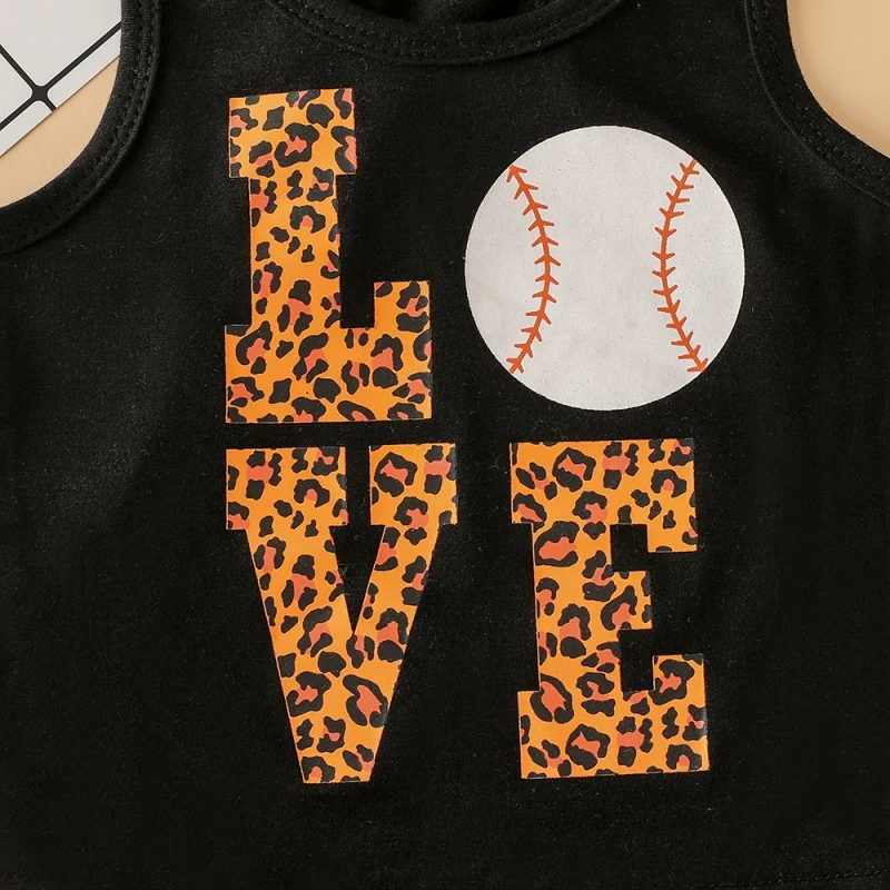 Kids Girls Clothes Set Summer Casual T Shirt Sleeveless Baseball Tops Leopard Short Pants Kit Children Clothing Outfit 2pcs | Детская