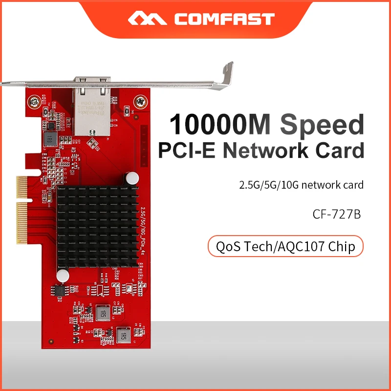 

10G Ethernet PCI Express 3.0 Wireless Adapter AQC107 2.5G/5G/10G PCIE-X4 Network card CF-P100 10Gbps Fast Transmission Dongle