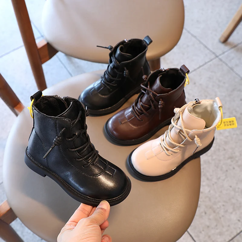 

Fashion Comfortable Leather Shoes Zipper Kids Girls Short Boots Low Top Autumn & Winter Years Old Kids Shoes All T21N08LS-48