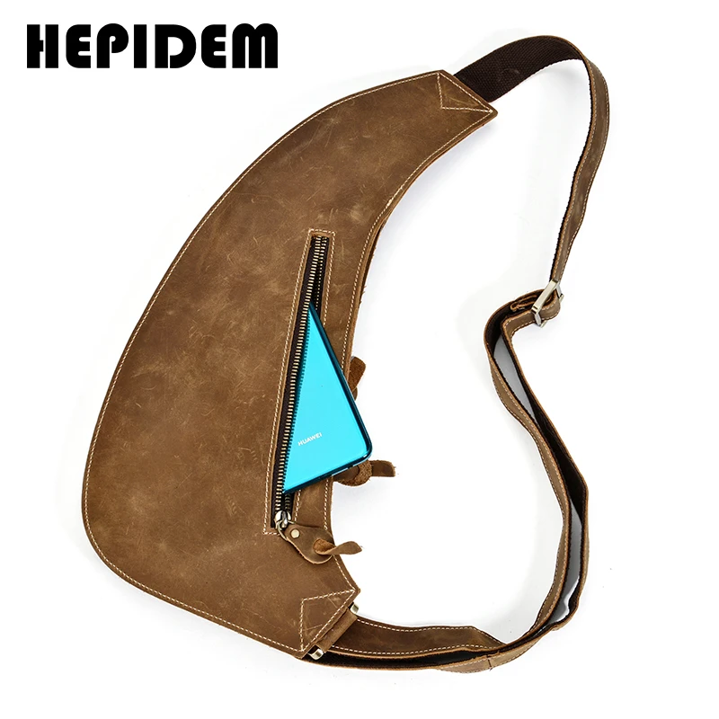 HEPIDEM Crazy Horse Leather Chest Bag Men Fashion Casual Crossbody Travel FBI Genuine Leather Bags 3011