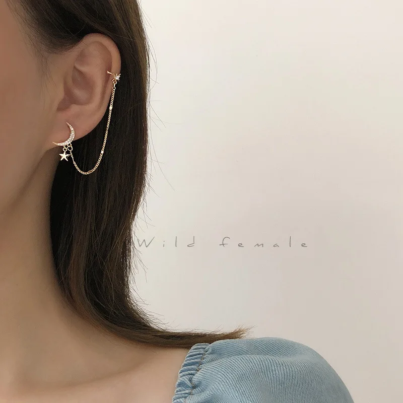 

2020 New Women's Earrings Delicate Star Moon Ear Clip Tramline Tassels Earrings for Women Bijoux Korean boucle Jewelry Wholesale
