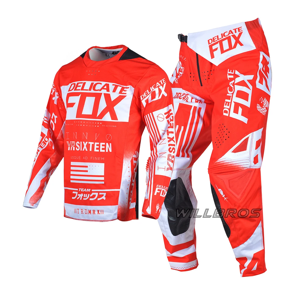 Delicate Fox Jersey Pants Union Gear Set 360 Flight Outfit MX Combo Motocross Racing Enduro Off Road Suit Red Kits For Men