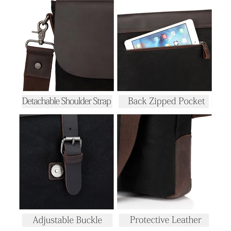 Винтажная маленькая сумка-мессенджер VASCHY из вощеной ткани классический мужской