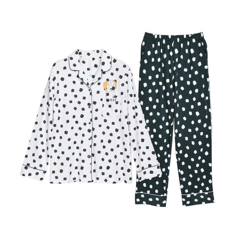 FENTENG весенний хлопковый женский костюм-кардиган пижама с длинными рукавами