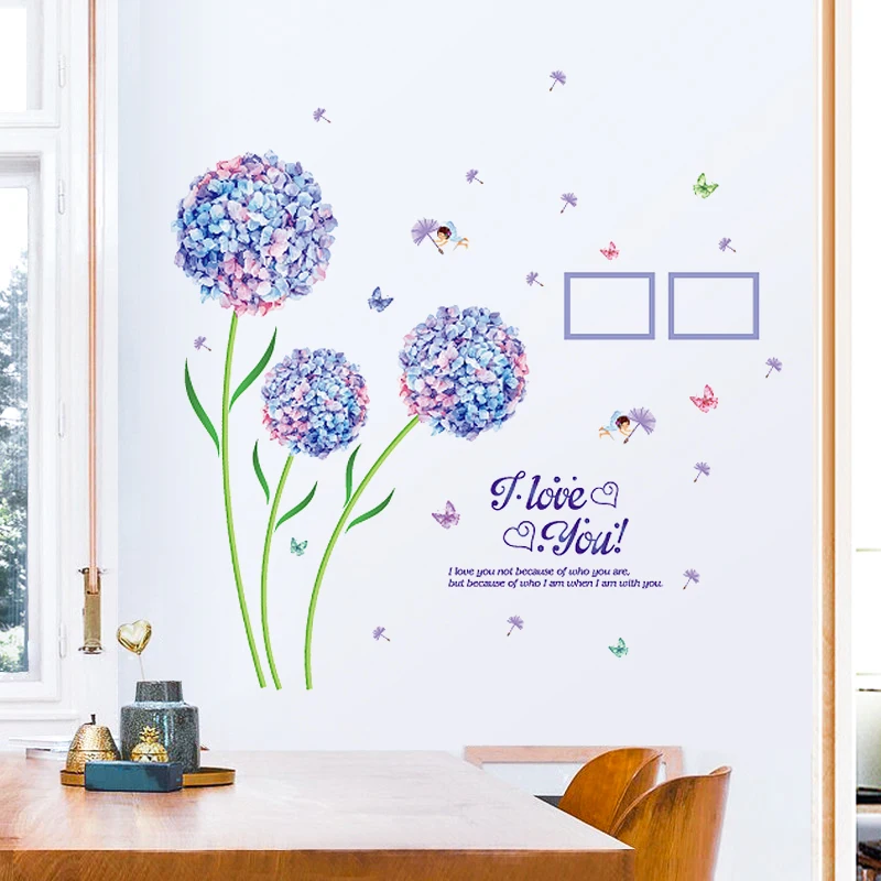 Романтические наклейки на стену с голубыми шариками и цветами домашний декор