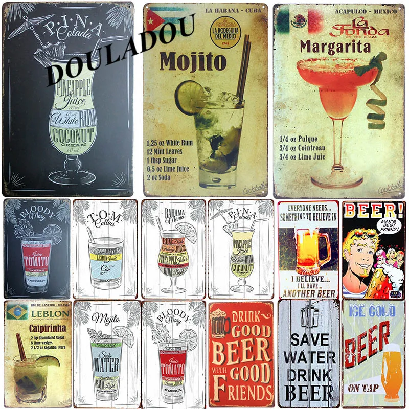 

[Douladou] Margarita Cocktail Gin Vintage Metal Tin Sign Hot Tropical Bar Pub Wall Decoration Iron Plaque Poster 30*20CM